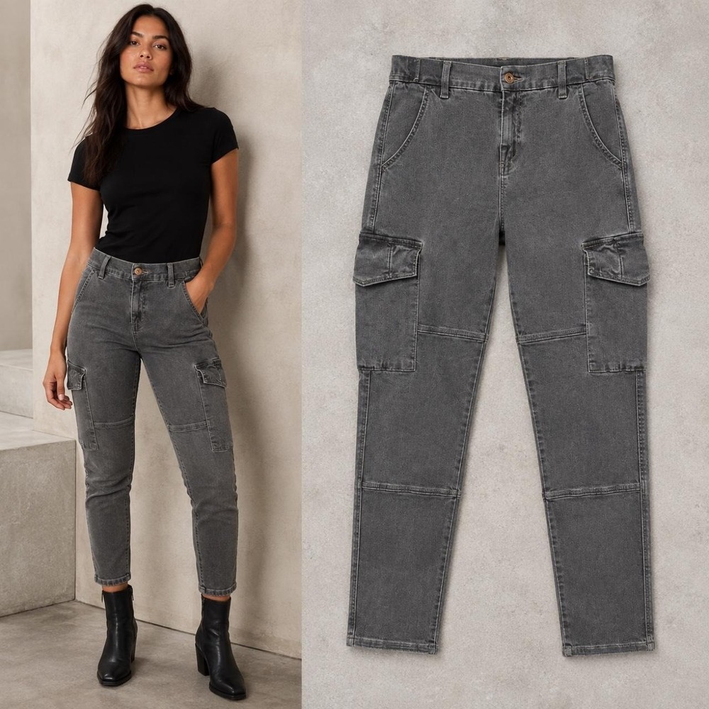 NSF The Vincent Charcoal Gray Skinny 30 Inch Cargo Jeans Made USA Utility Moto